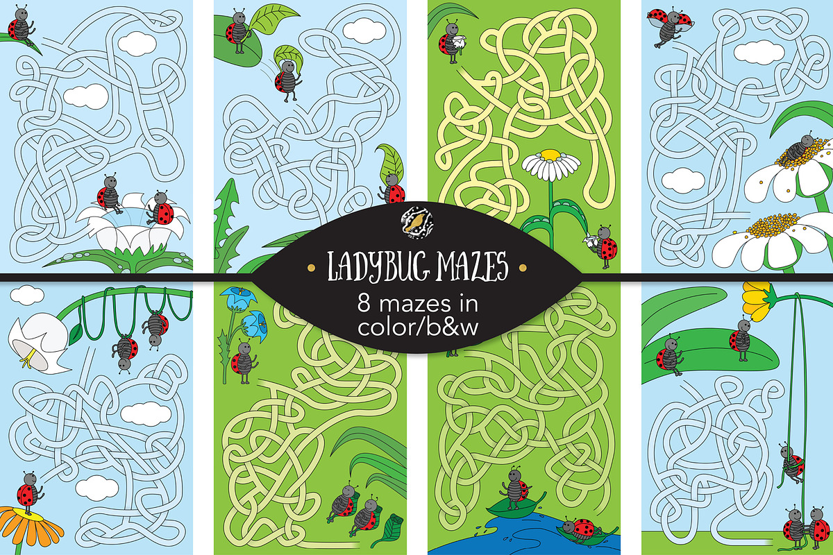 Set 126 - 8 Ladybug mazes, an Illustration by Little Bird (Photo 1 of 4)