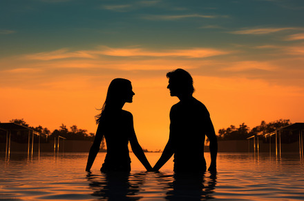 Silhouette of a young couple kissing, a Photo by Iftikhar Alam