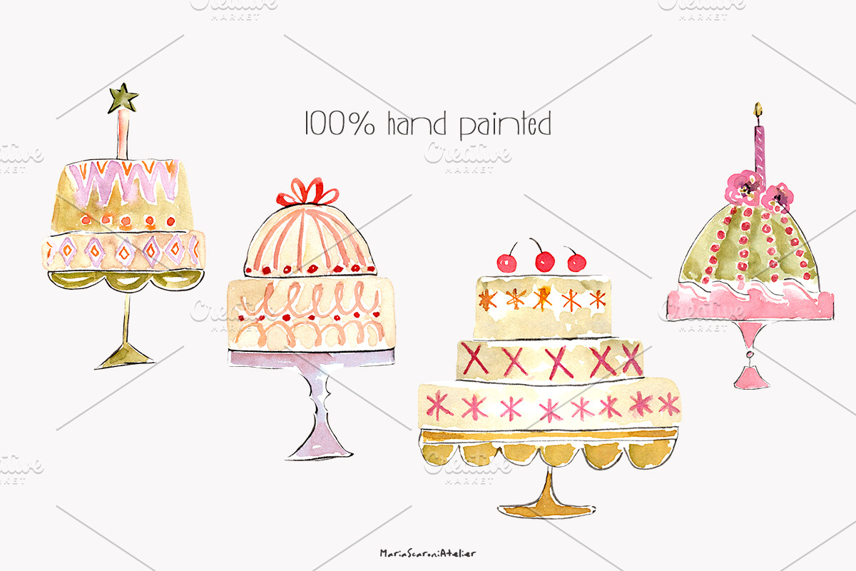 Watercolor Cakes Clipart, an Illustration by MariaScaroniAtelier (Photo 3 of 6)