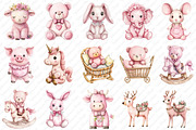 Pink Vintage Plush Animals Clipart, an Illustration by Watercolor design (Thumbnail 2 of 12)