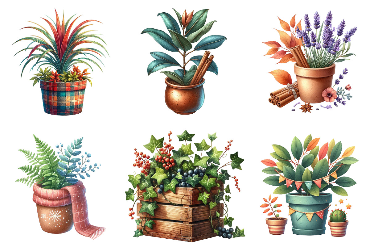 Positive Autumn Houseplant Clipart, an Illustration by Watercolor design (Photo 2 of 4)