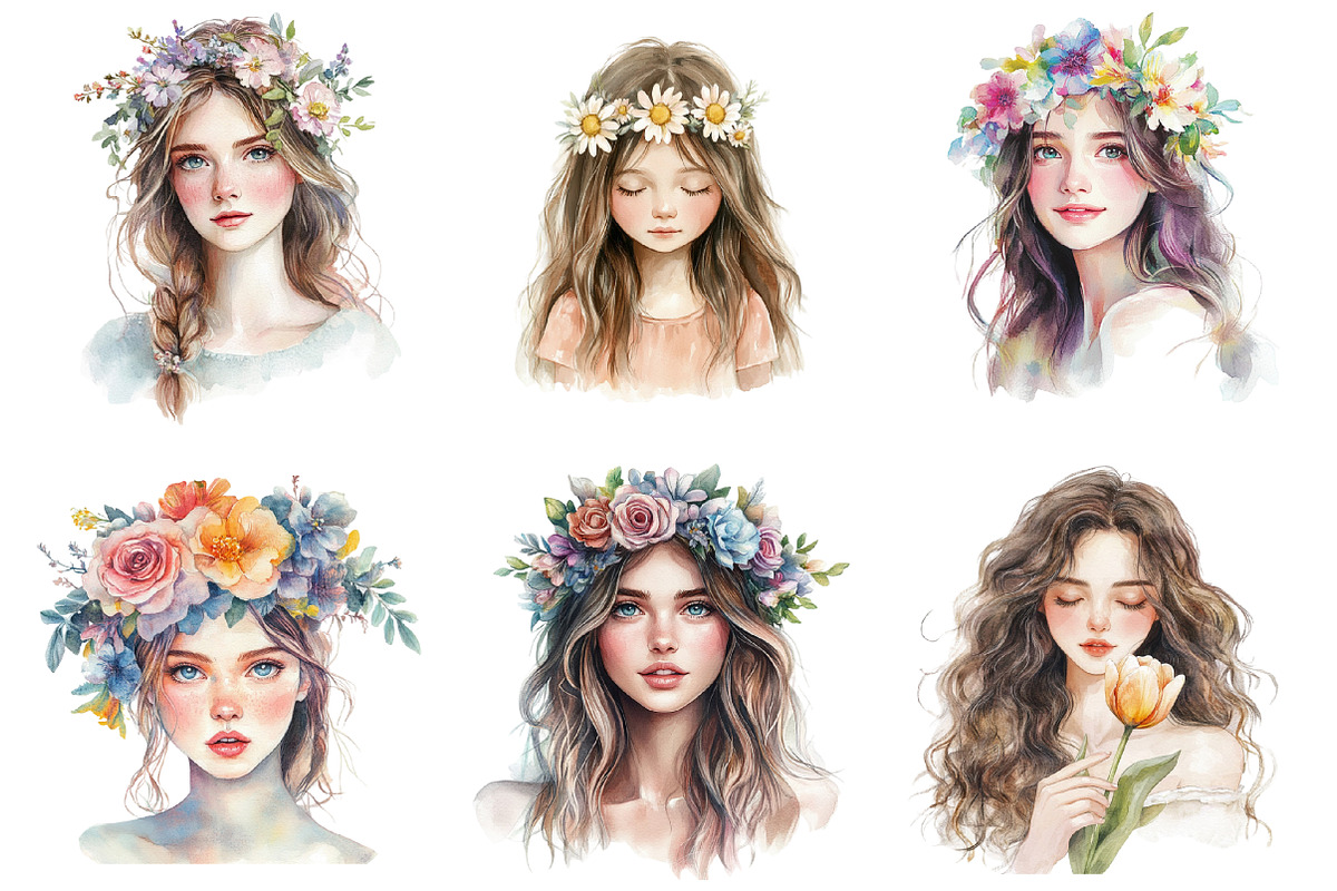 Beautiful Girl with Flowers PNG, an Illustration by SinaCreation (Photo 2 of 5)