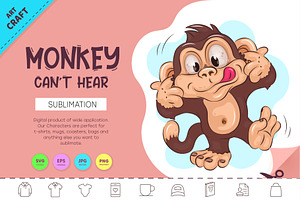 Cartoon Monkey Can't Hear. Crafting, an Animal Illustration by KENO Mascots