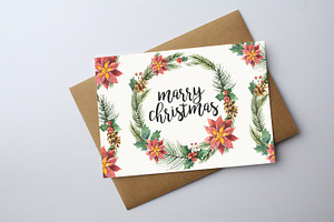 Poinsettia Flowers Christmas Card, a Card Template by graphicforest