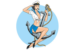 Pin-up Captain Girl And An Anchor