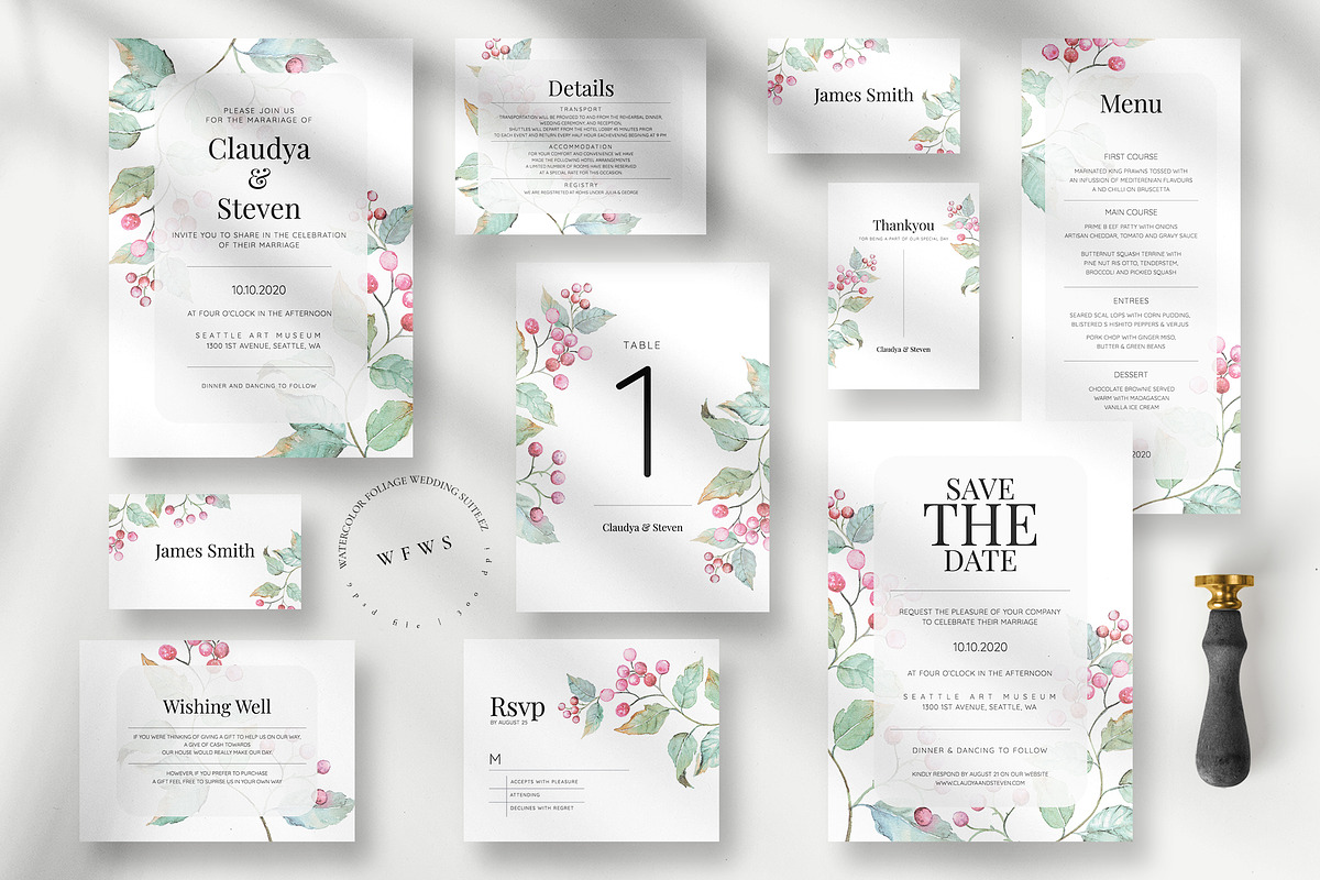 Watercolour Foliage Wedding Suite, an Invitation Template by Azka Creative (Photo 1 of 5)