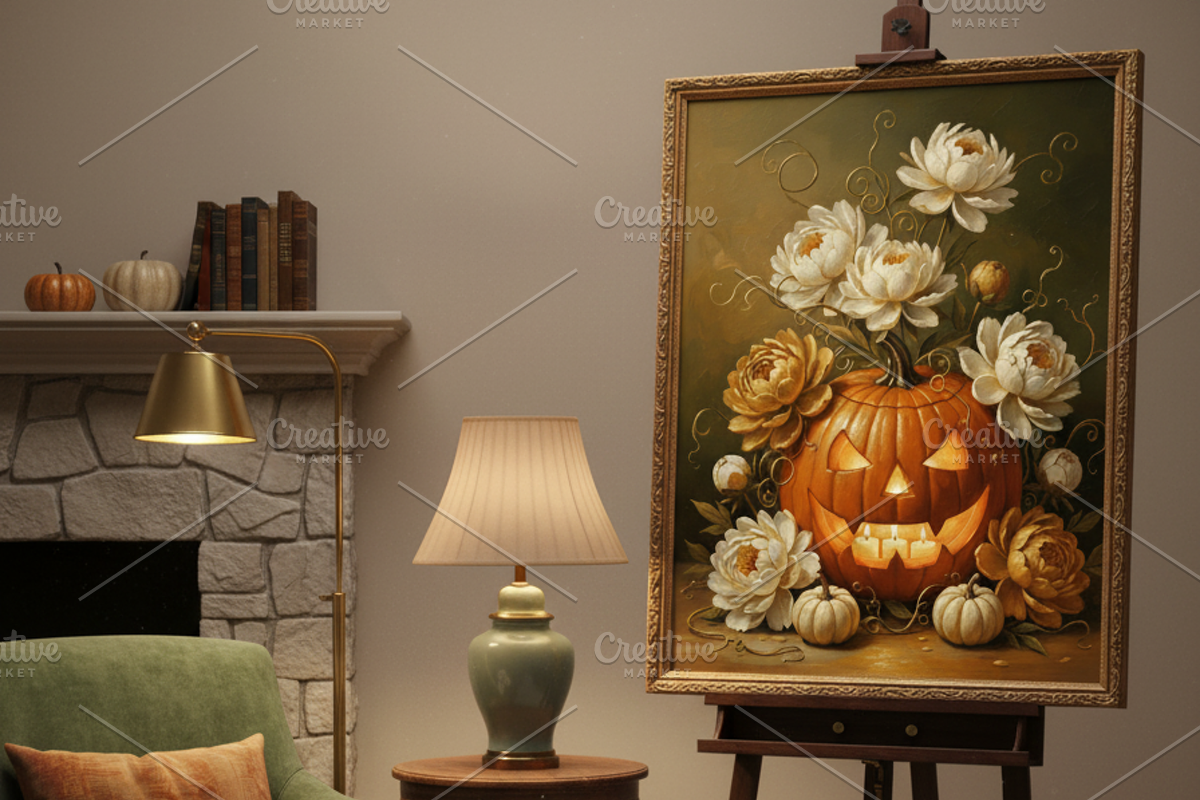 Pumpkin Lantern with Autumn Flowers, a Background Graphic by Floraphoria (Photo 4 of 6)