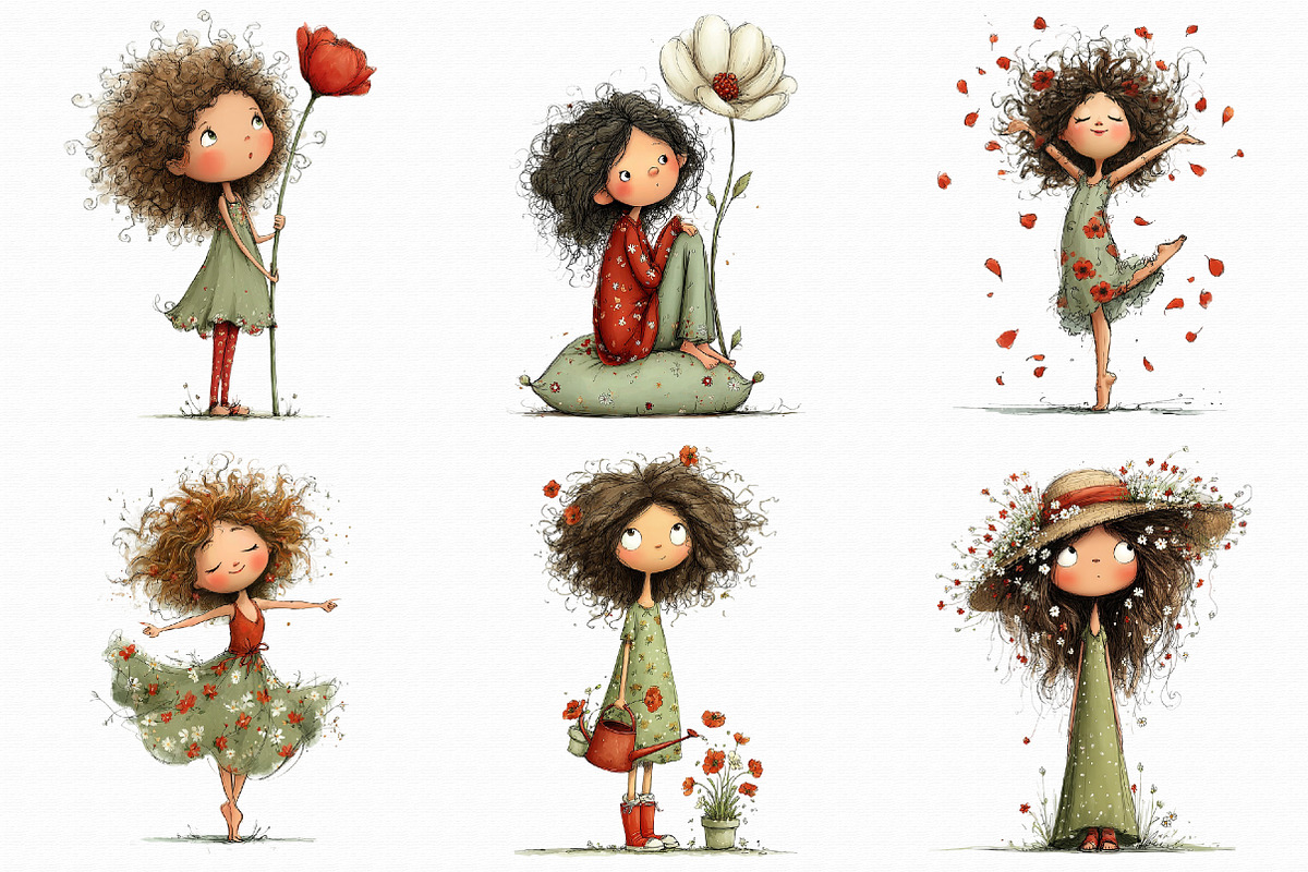 Whimsical Girls Floral Spring Clipar, an Illustration by Libby Wishes (Photo 8 of 8)
