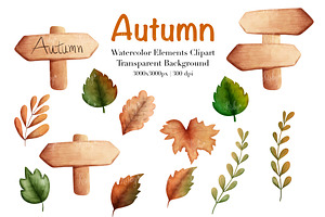 Watercolor Autumn Elements Clipart.