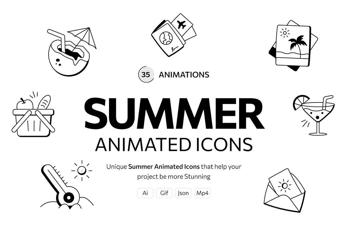 Animated Summer and Beach Doodles, an Outline Icon by Prosymbols (Photo 1 of 4)