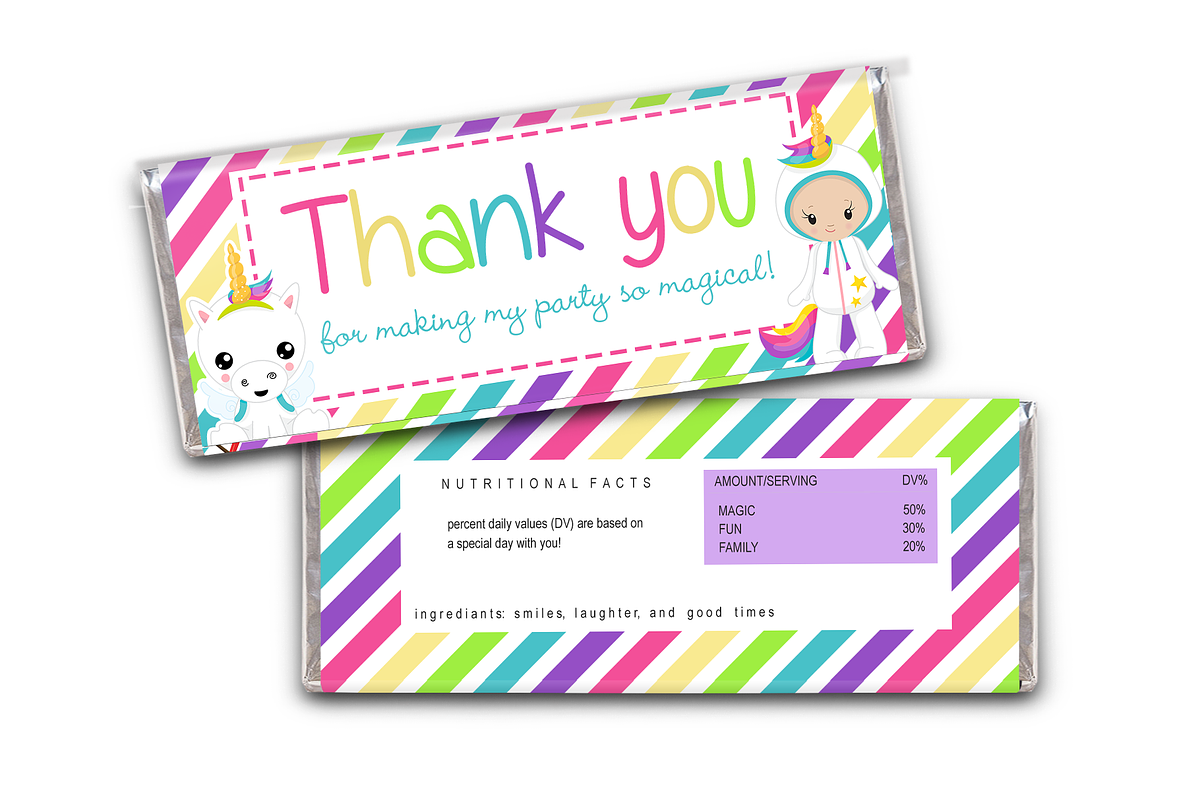 Unicorn candy bar wrapper stickers, a Stationery Template by Pinkinks
