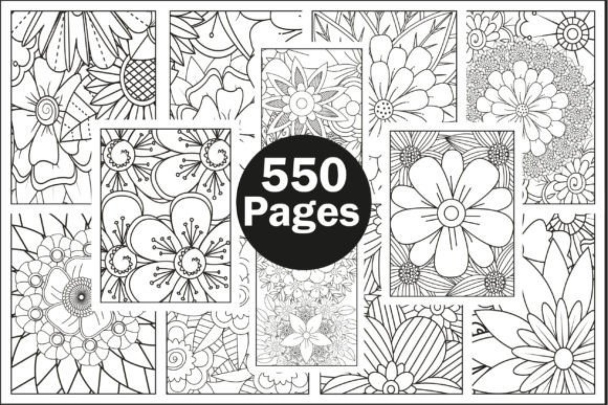 550+ Flowers Adult Coloring Book, an Illustration by shopcosm (Photo 1 of 2)