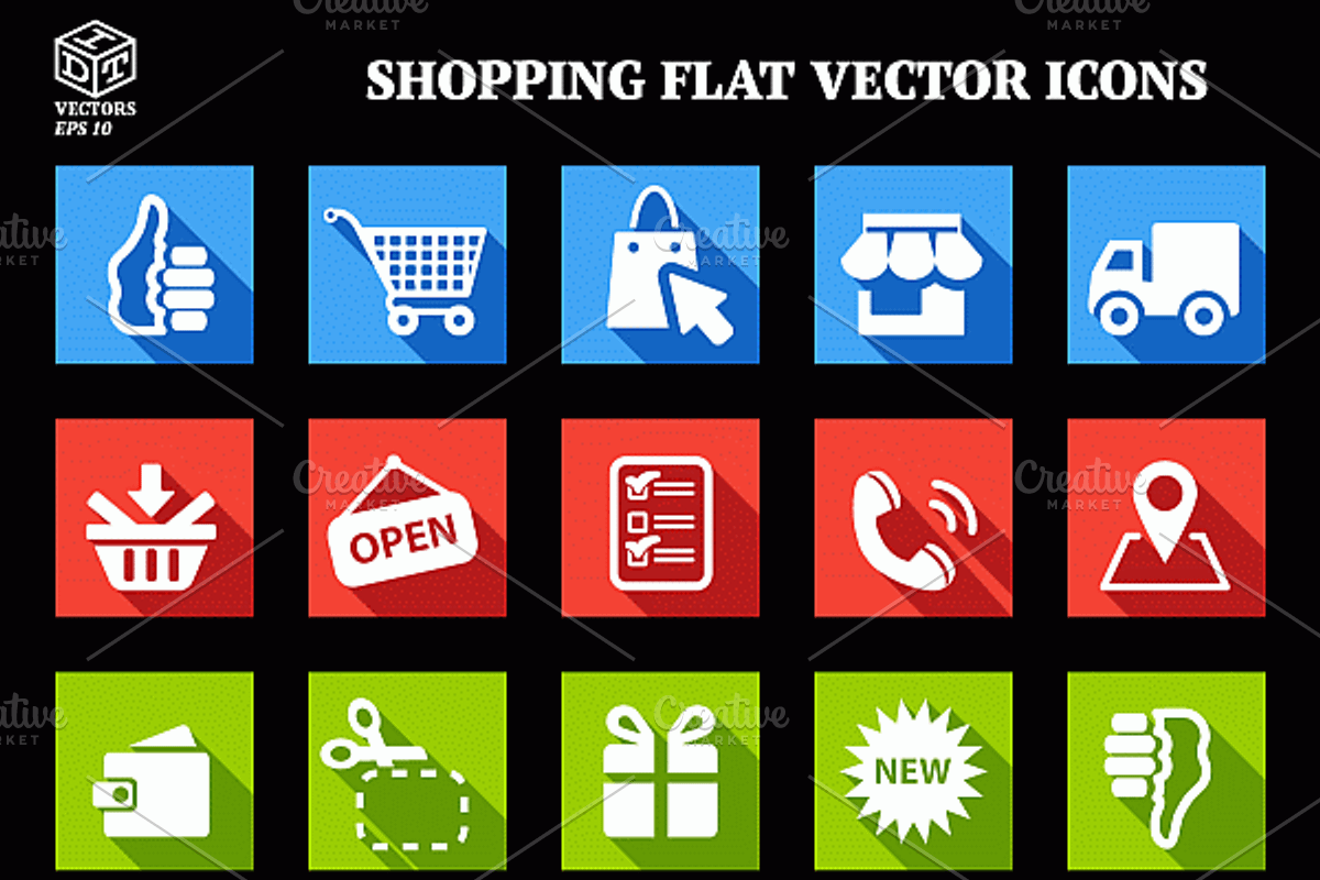 Shopping Flat Vector Icons, an Icon by Idette Designs™