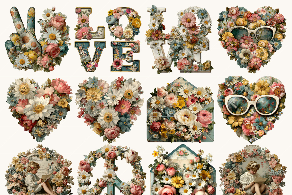 Retro Daisy Valentine Clipart Bundle, a Seasonal Illustration by BusyDaydesign (Photo 2 of 9)
