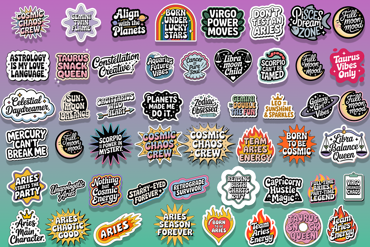 160 Zodiac Stickers, an Object Graphic by Jakayla Digital Co (Photo 12 of 16)