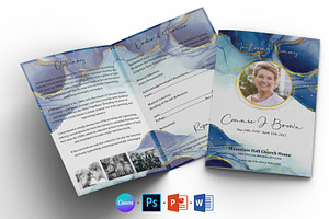 Blue Gold Funeral Program Template