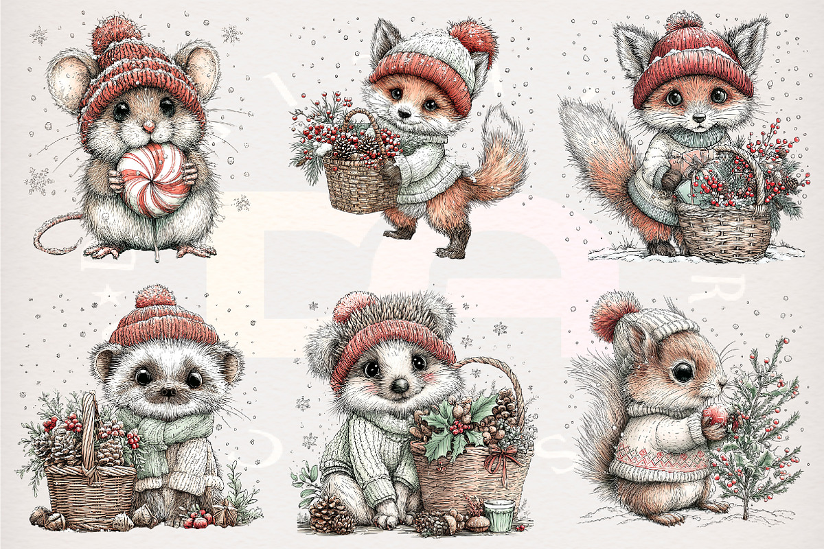 Christmas Woodland Animals Watercolo, a Transportation Illustration by Digital Artistic99 (Photo 3 of 7)