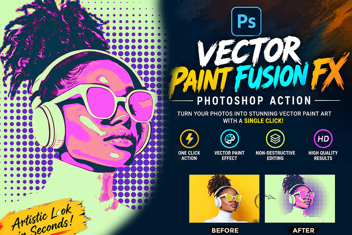 VECTOR PAINT FUSION FX Ps ACTION, an Action Add-On by Studio Retouch (Photo 1 of 11)