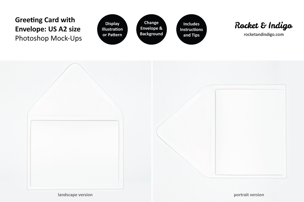 US A2 Card + Envelope PS Mockup, a Merchandise Mockup by Rocket & Indigo (Photo 3 of 7)