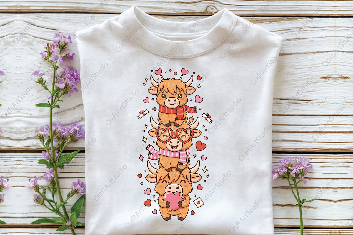 Highland Cow Valentine PNG, an Illustration by CraftArtStudio (Photo 3 of 4)