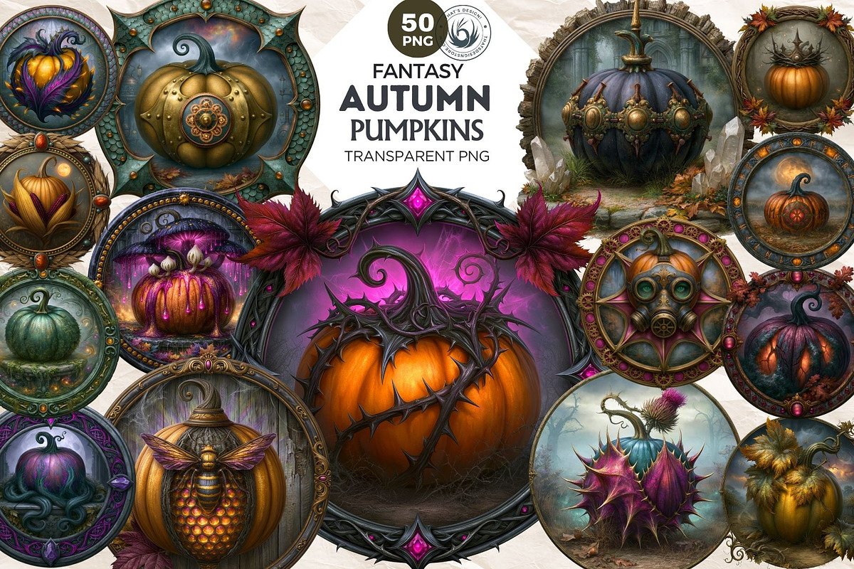 Fantasy Autumn Pumpkins, a Seasonal Illustration by ThatsDesignArt (Photo 1 of 14)
