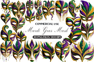 Watercolor Mardi Gras Mask Clipart, an Illustration by Black Bird Studio