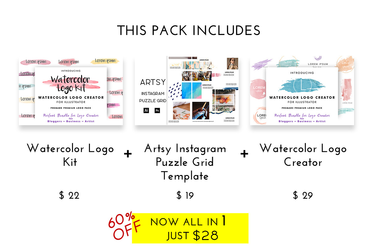 Watercolor Branding Bundle Kit, a Branding & Logo Template by Design Unique (Photo 3 of 15)