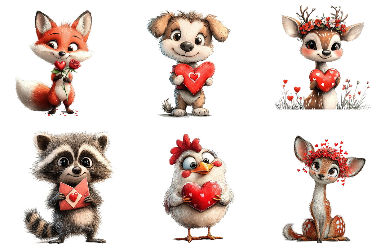 Valentine's Cute Animals Clipart, an Illustration by Dream Creation (Photo 2 of 7)