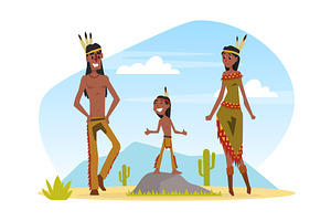 Native American Indians With Kid In