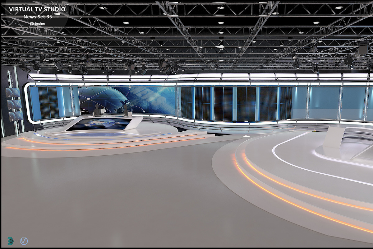 Virtual TV Studio News Set 35, an Architecture 3D Model by akerStudio (Photo 4 of 39)