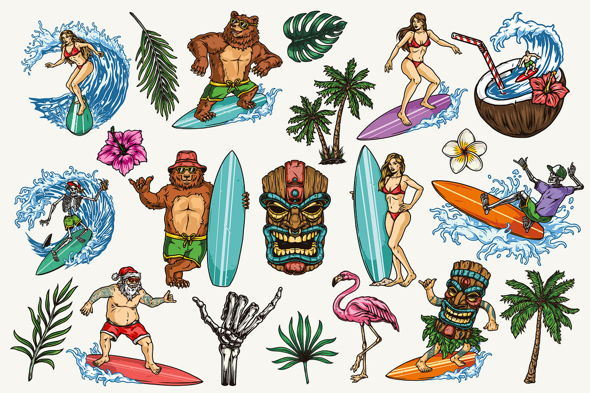 Surfing illustrations set, an Illustration by DGIM studio (Photo 1 of 8)