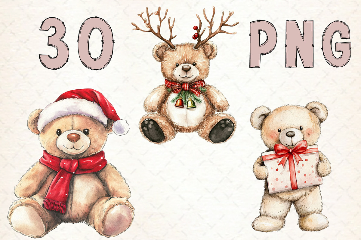 Watercolor Christmas Teddy Bear Clip, an Illustration by Libby Wishes (Photo 2 of 8)