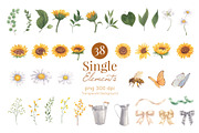Sunflower Blooming Watercolor, an Object Illustration by CreativeValuation (Thumbnail 2 of 15)