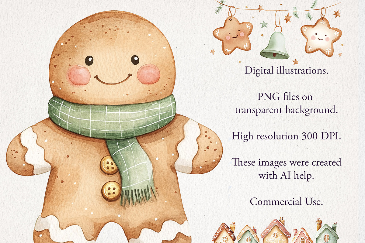 Sweet Gingerbread Clipart 50 PNG, a Seasonal Illustration by EleSArtDesign (Photo 3 of 4)