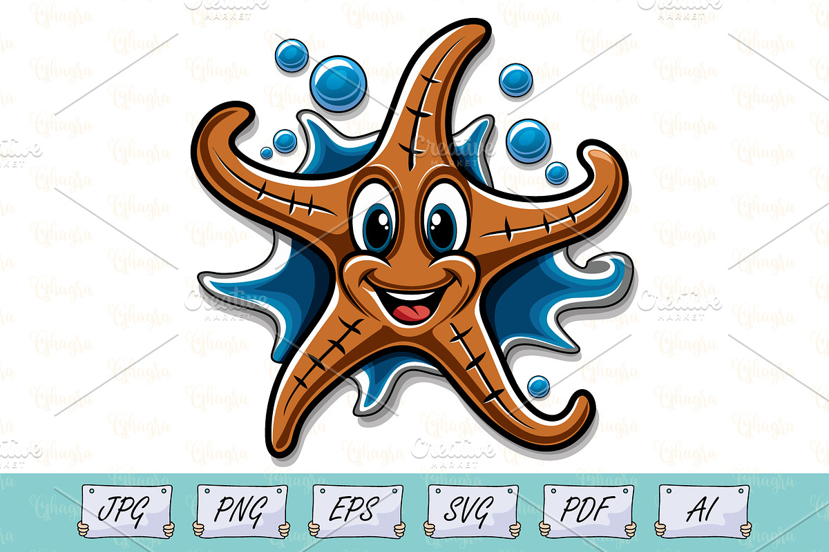 Cute Smiling Starfish with Bubbles, an Animal Illustration by Ghagra (Photo 1 of 3)