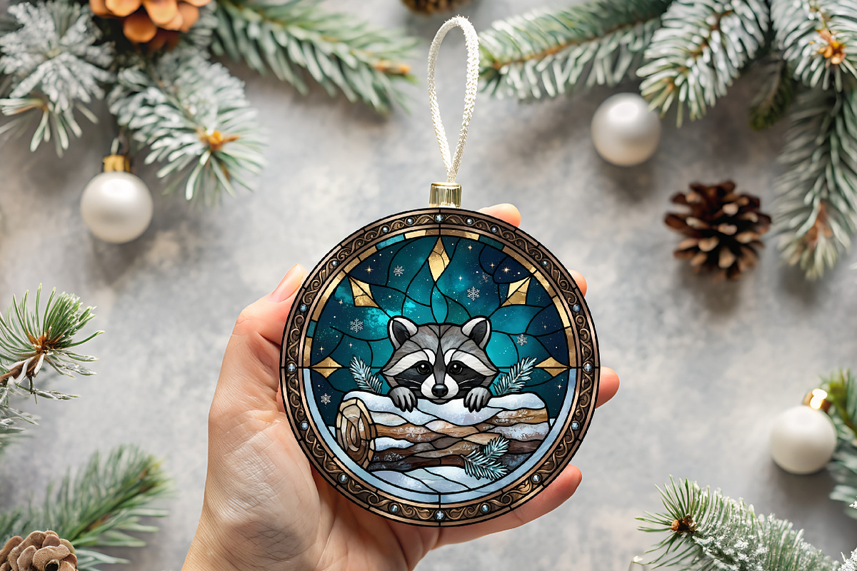 Stained Glass Raccoon Ornament Art, a Seasonal Illustration by CrexoraLab (Photo 3 of 3)