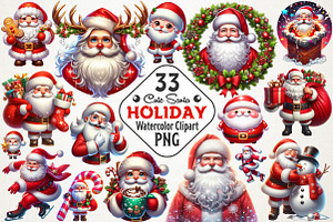 Cute Santa & Holiday Elements Clipar, an Illustration by RobertsArt