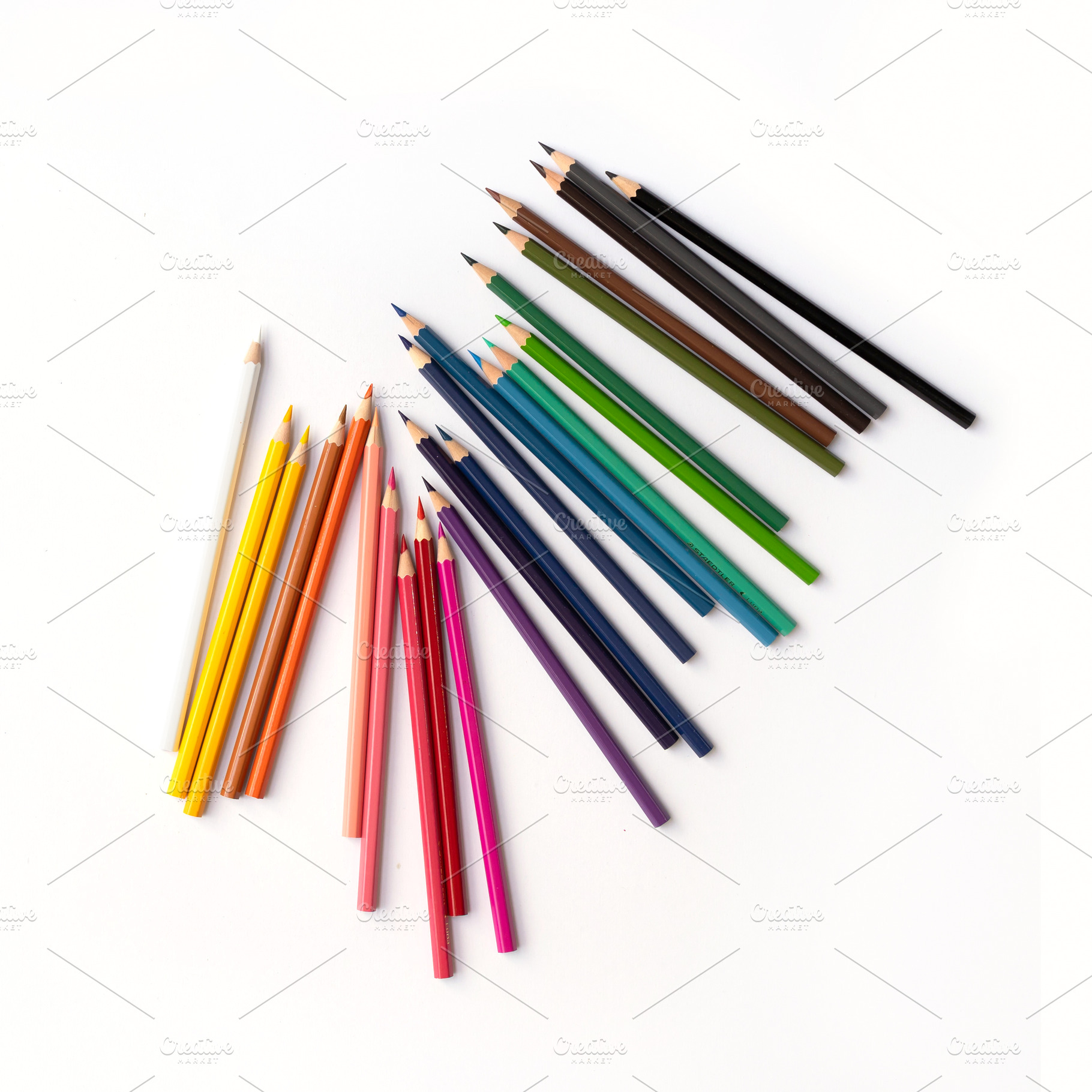 Colorful multicolored pencils on white background. Education, Bu, a Background Photo by Tampatra