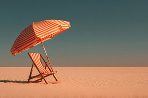 Deserted Beach Umbrella and Chair, a Holiday Photo by Virgo Studio
