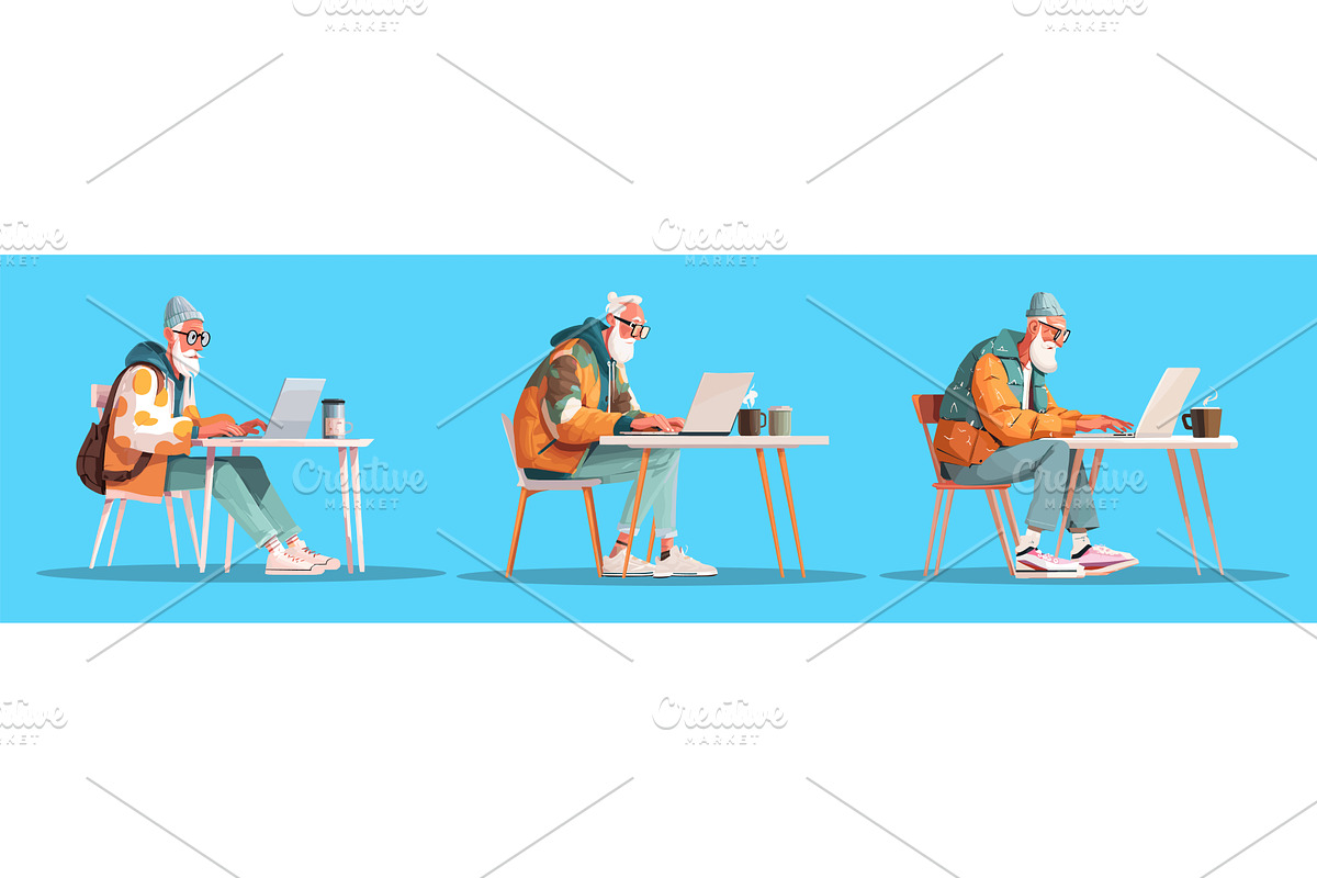 Fashion senior laptop. Old man in, a Technology Illustration by Stock-Smart-Start