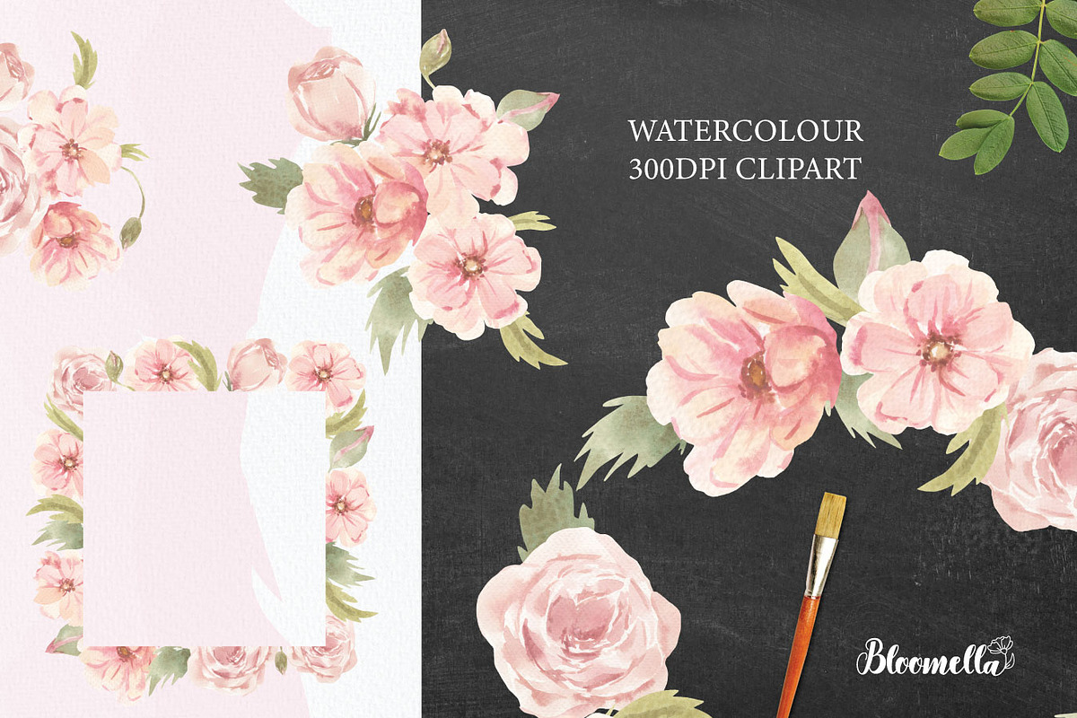Watercolour Flower Pink Clipart Set, a Decorative Illustration by Bloomella (Photo 6 of 7)