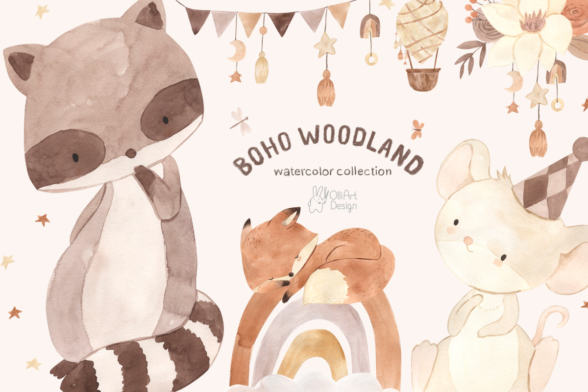 Boho nursery BUNDLE. Watercolor, an Animal Illustration by OlliArtDesign (Photo 5 of 8)