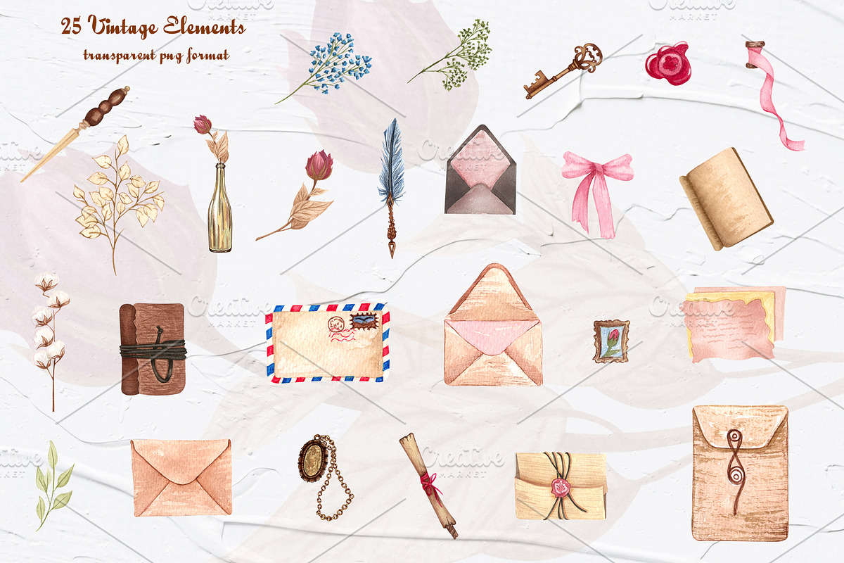 Love Letters Watercolor Clipart, an Illustration by BarvArt (Photo 4 of 7)