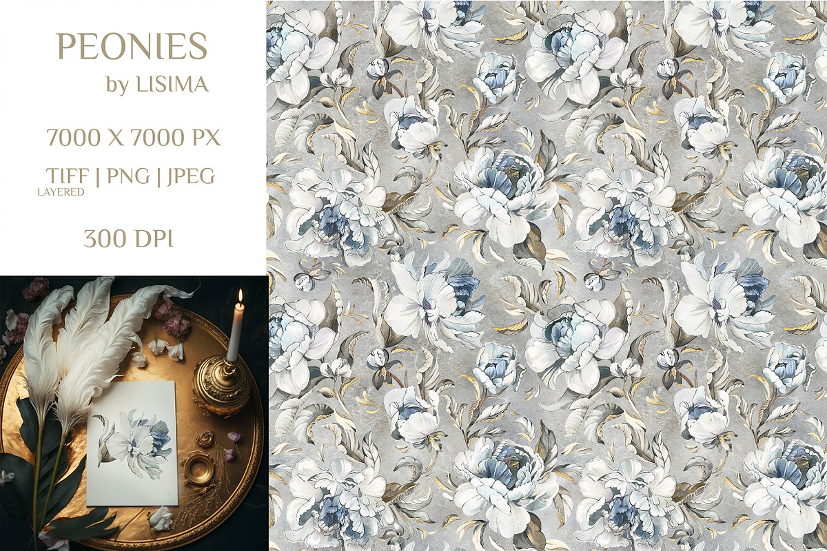 PEONIES floral seamless patterns, a Pattern Graphic by Lisima (Photo 2 of 14)