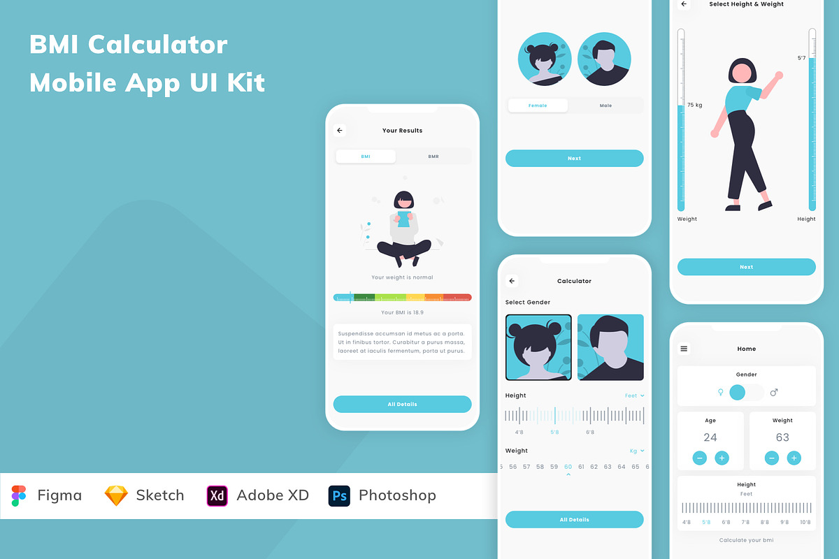 BMI Calculator Mobile App UI Kit, an UI Kit Template by Betush