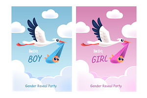 Gender party posters. Stork baby, an Object Illustration by Stock-Smart-Start