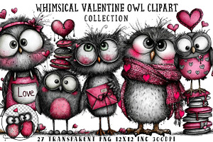 Whimsical Valentine Owl Clipart, an Illustration by OK Design