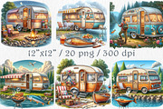 Watercolor Camper Trailer Clipart., a Transportation Illustration by GalaDesign03 (Thumbnail 2 of 5)