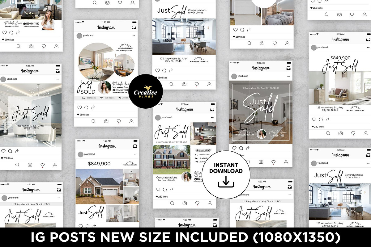 Just Sold Real Estate Instagram Post, a Social Media Template by CreativeVinesStore (Photo 2 of 6)