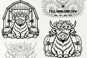 Fall Highland Cow Line Art Graphics, a Seasonal Illustration by DENIDigitalArtSudio (Thumbnail 1 of 6)